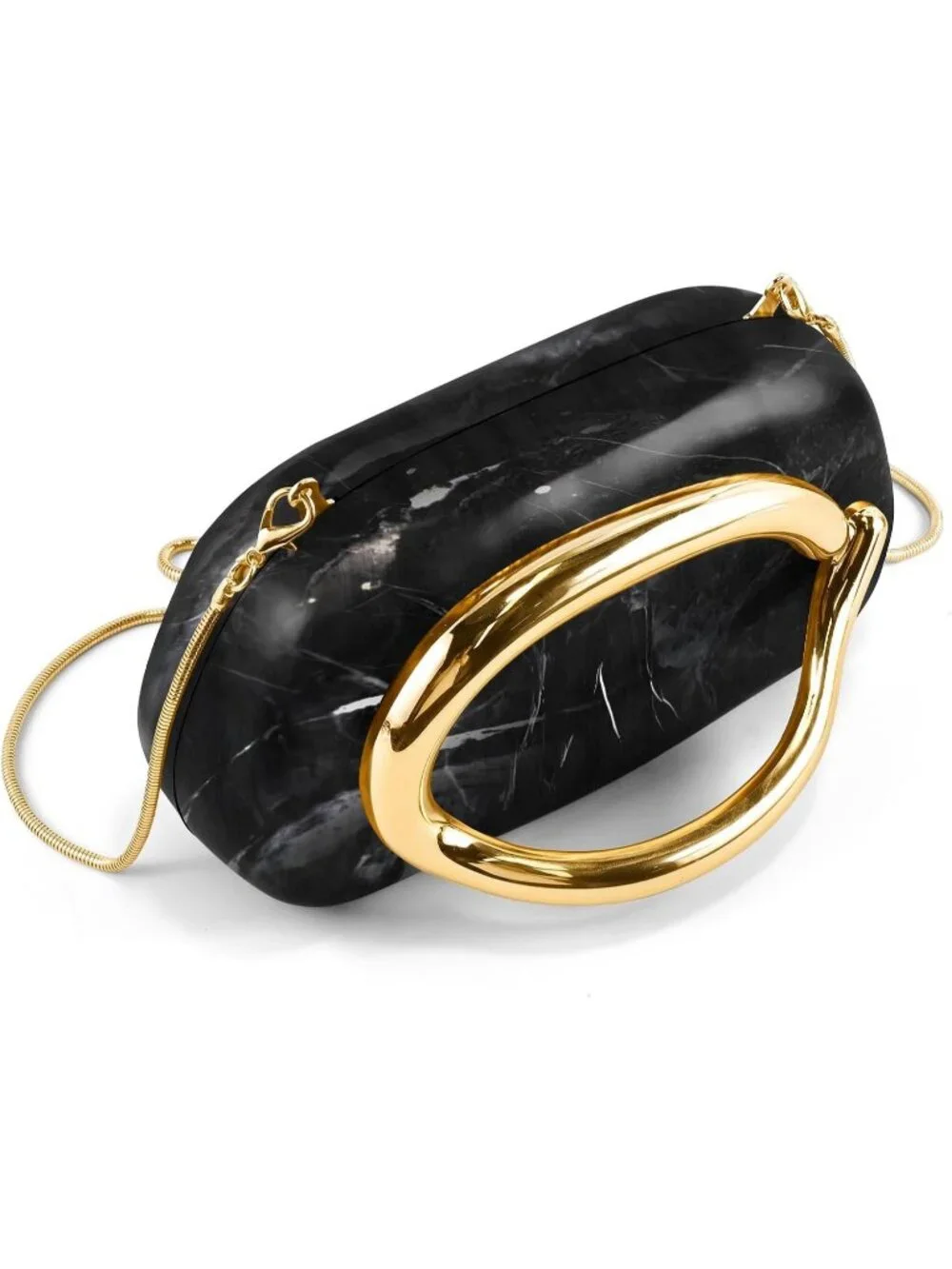 Women’s Marble Black Acrylic Shell Clutch Purse Gold Chain Evening Handbag